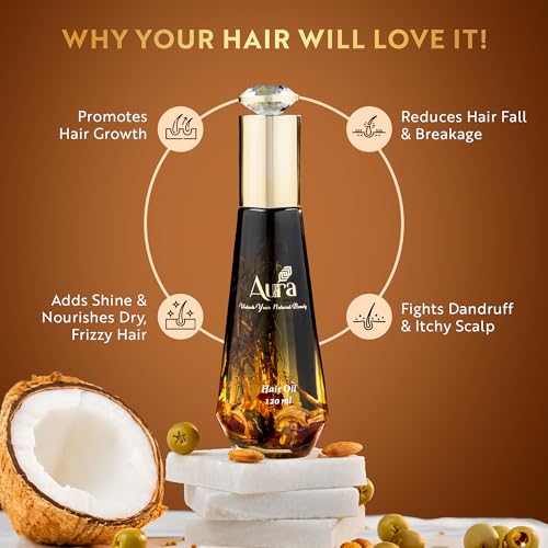 Image of Aura 18 Herbs Hair Oil for Hair Growth & Hair Fall Control Enriched with Amla, Bhringraj & Neem Lightweight, Non-Sticky & Natural Herbal Oil for Men & Women,120 ml