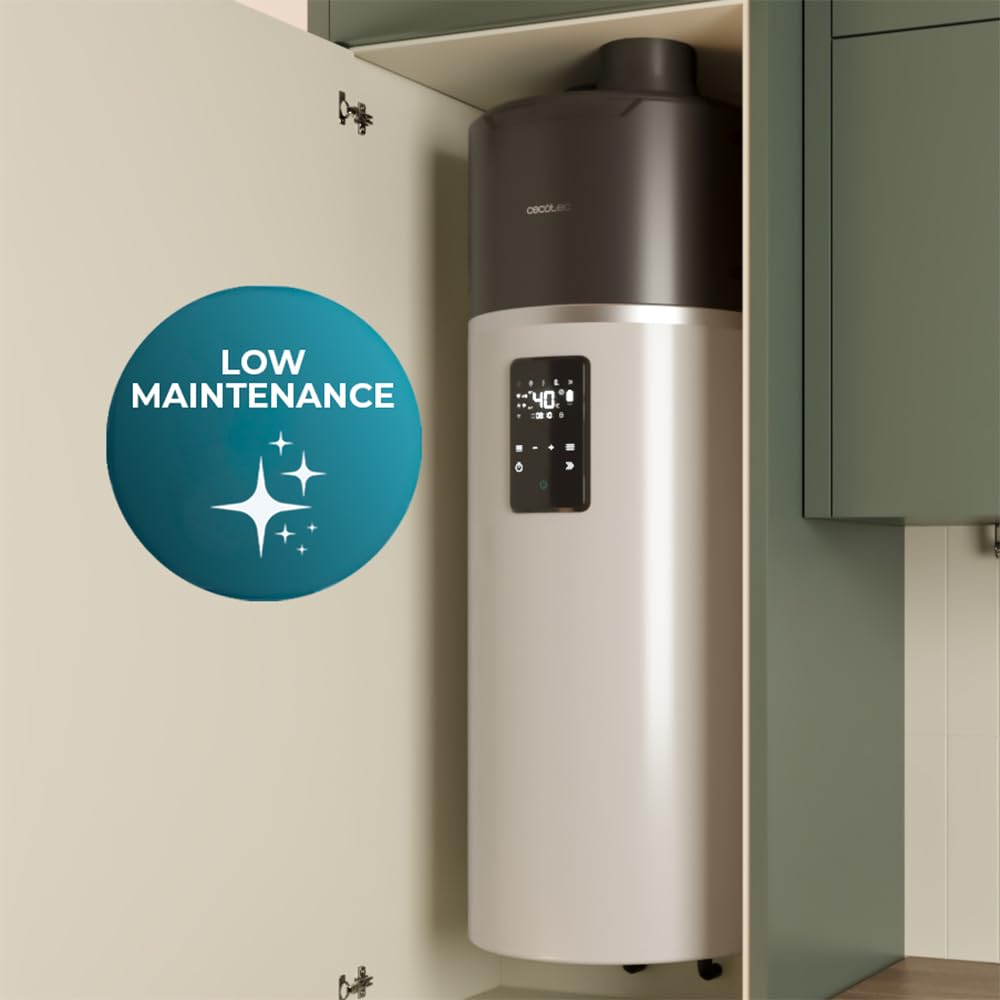 Cecotec Termo con Aerotermia de 100L, Calentador de Agua AeroThermal 100 Water Connected. Energía Sostenible, Bajo Consumo, Pantalla Táctil, Control por APP, R290, Temperatura hasta 75ºC