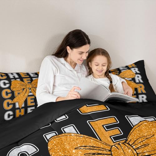 Image of Feelyou Bowknot Cheer Kids Comforter Set Full Size Cheerleading Bedding Set Glitter Cheerleader Duvet Quilt for Kids Boys Girls Bedroom Cheer Bow Decor Microfiber Ultra Soft Breathable
