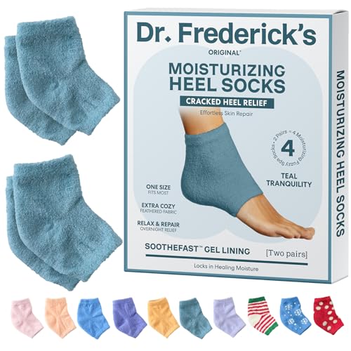 Dr. Frederick's Original Moisturizing Fuzzy Heel Socks for Dry Cracked Heels Treatment - Infused with Olive Oil, Jojoba Oil and Vitamin E - 2 Pairs - Stocking Stuffers for Adults - Teal Tranquility