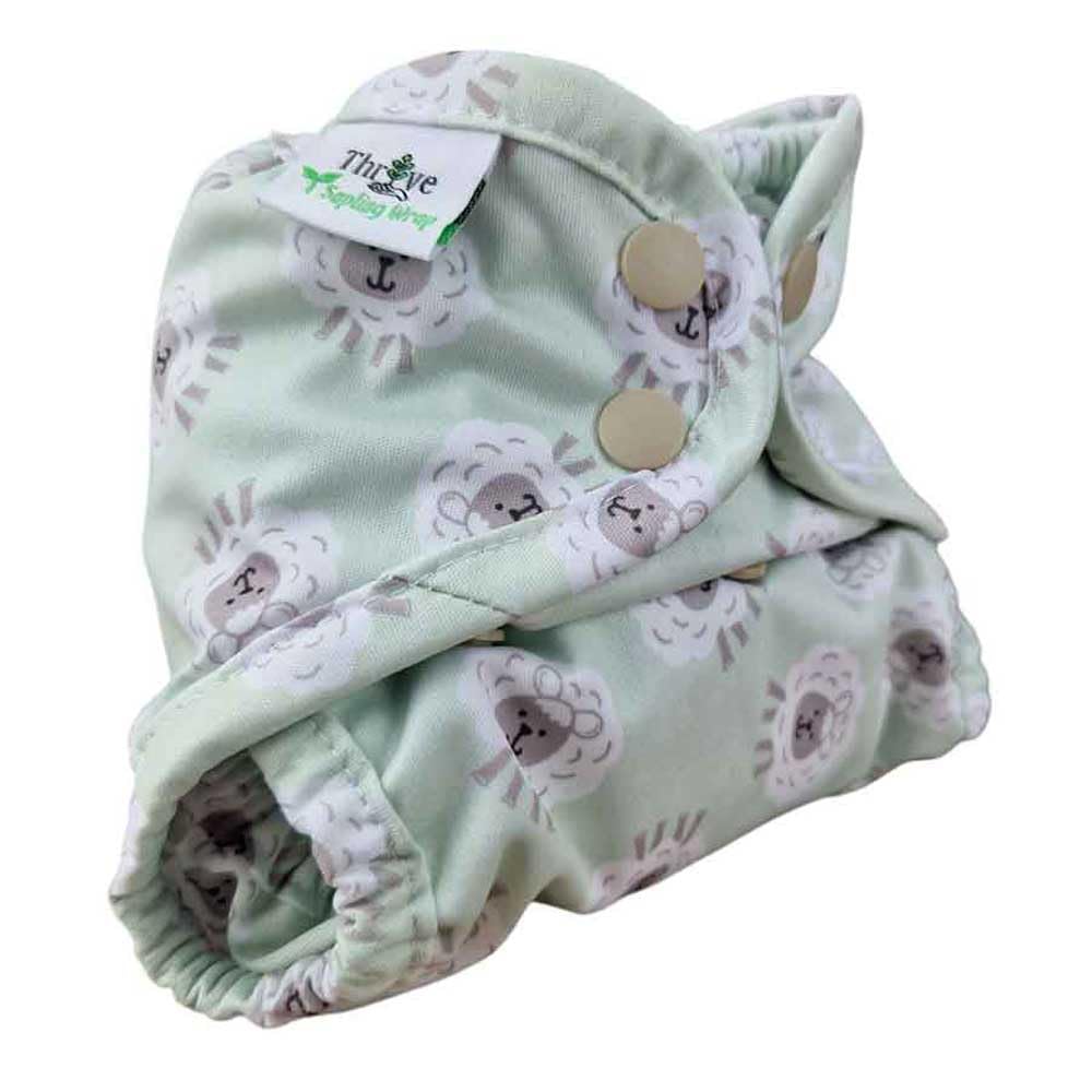 Thrive Sapling Newborn Reusable Nappy Cover by Thrive, Waterproof, XSmall, (Fluffy Sheep)