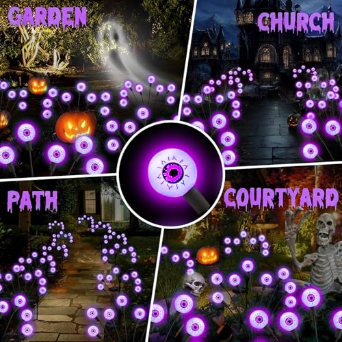 Image of ASMAD Halloween Decorations Outdoor Solar Scary Eyeball Lights, 10Pack 80LEDs Purple Eyeball Swaying Firefly Light, Waterproof Halloween Path Lights for Garden /Yard /Patio /Party Decor