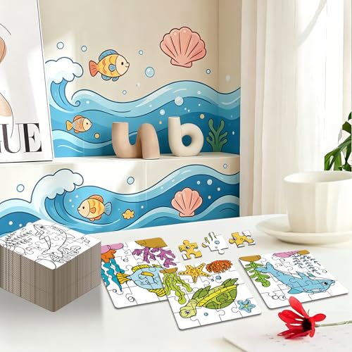 24 Puzzles Under the Sea para Colorear | 5.11 Pulgadas Puzzles DIY Papel Tema Océano miniatura 6