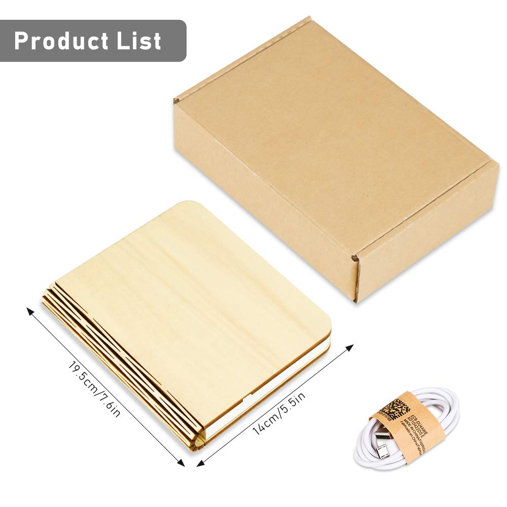 Libro Lámpara LED, Luces Plegables de Madera 360°, USB Lámpara Portatil de Libro Recargable 2000 capacity, para Luz de Lectura, Lámpara de Mesita de Noche, Regalo Cumpleaños y Navidad, Blanco Cálido