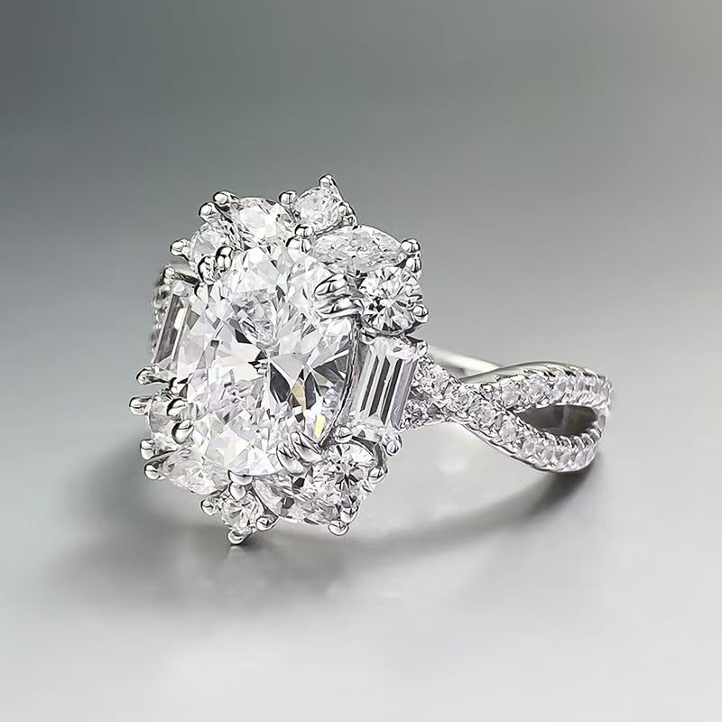 JOUDWASS 18K White Gold Plated 2 Carat Adjustable Moissanite Engagement Rings for Women Elegant and Fashion Can be Used as Anniversary Eedding Promise Rings for Her Adjustable Size 6-104