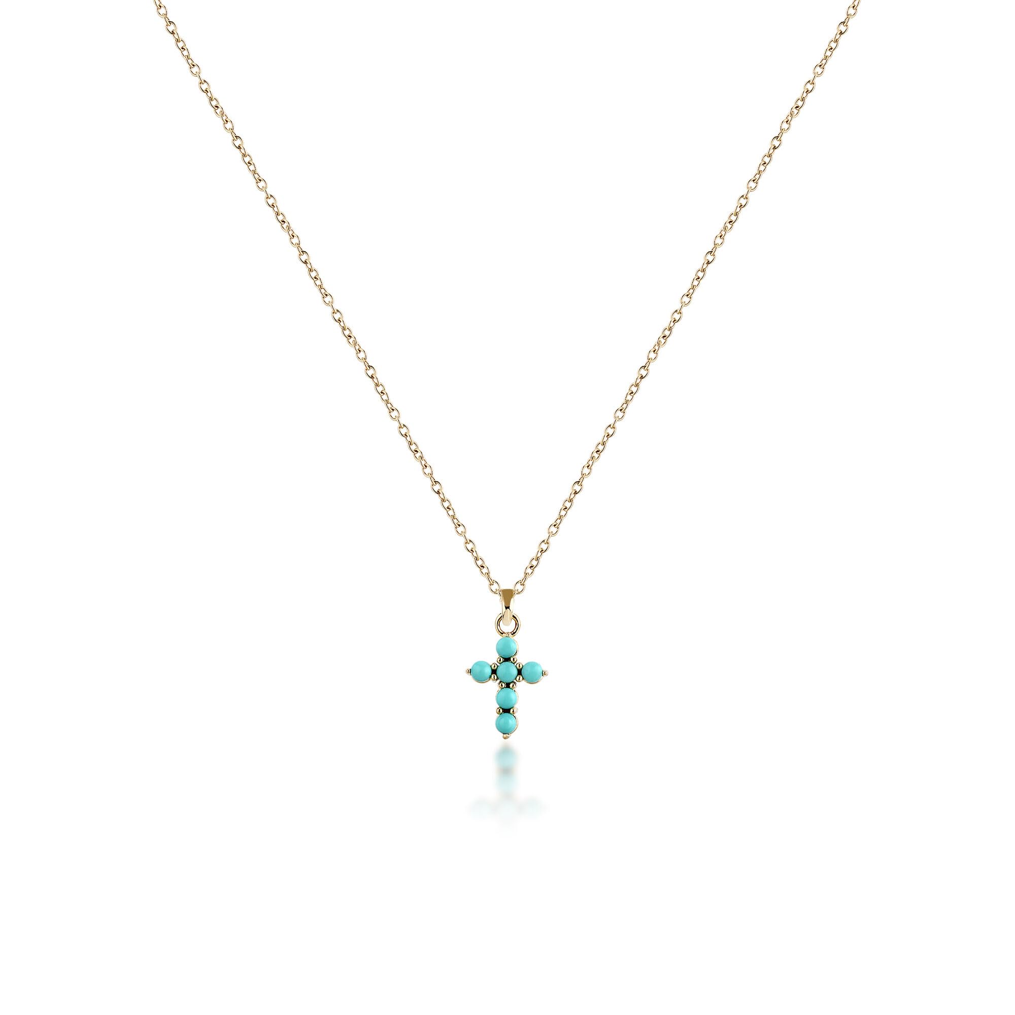 CHIARA FERRAGNI Collana Donna in Ottone, Oro Giallo, Collezione TURQUOISE, Croce, Turchese - J19AYT01