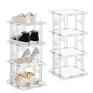 JOENCOST Schuhregal 8 Ebenen Shoe Rack, vertika Schschrank Holz Schuhständer schmal, Schuhaufbewahrung platzsparend stapelbar Schuhständer für Flur Schlafzimmer Küche Eingangsbereich (Weiß 8 Ebenen)