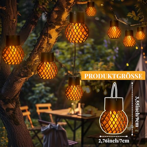 GIGALUMI Solar Hängeleuchte für außen, 8 Stück flackernder Flamme Solarleuchten für Garten
