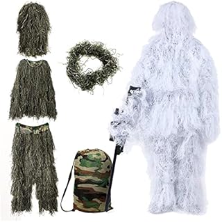 Foboull Ghillie Suit, 5 in 1 Ghillie Suit Set Hunting Gear, Adult and Youth Sizes, Grass, Jungle and Snow Camouflage Style (Snow)