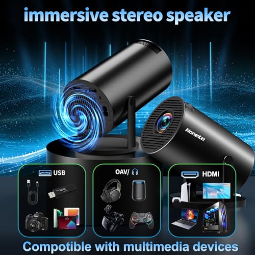 Image of [Built-in Apps & 2026 Upgraded] Mini Projector with WiFi 6 and Bluetooth 5.2 Support 4K 1080P Auto Keystone 270 Rotatable Projector Portable Compatibile with HDMI /TV Stick /Memory Stick /Laptop, Black