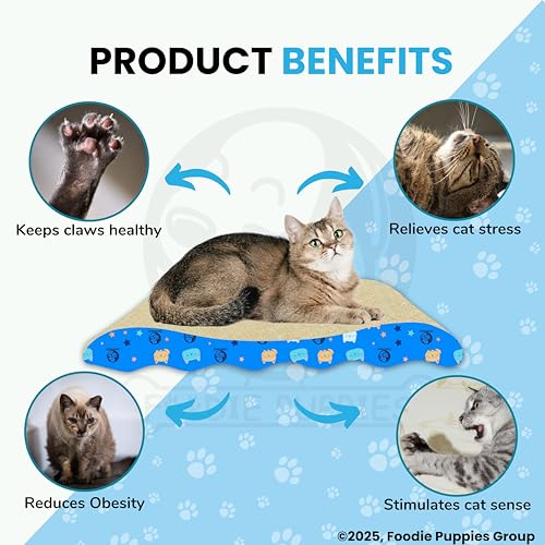 Image of Foodie Puppies 2-in-1 Reversible Cat Scratcher Pad with Catnip for Cats & Kittens, (Zig Zag, 43 x 26 x 6 cm) | Durable Corrugated Cardboard Cat Scratching Board | Scratch Post for Furniture Protection