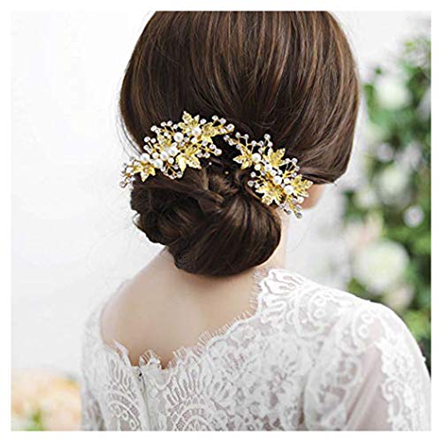 Yean Leaf Wedding Leaf Hair Clip Hair Accessories Flower Bridal Hair Pins Set for Women and Girls (Set of 2) (Gold)