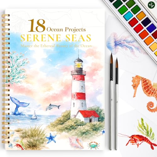 Watercolor Workbook for Beginners 18 Serene Seas Sceneries Water Coloring Book Relaxing & Easy to Paint Water Coloring Book with 24 Colors-Perfect for Gifting to Creativity & Joy for Adults