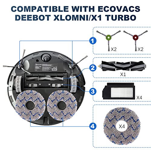 Image of Replacement Parts for ECOVACS DEEBOT X1 OMNI Turbo T10 T20 Omni T20 /T20 Max /T20 Pro Robot Vacuum Cleaner - Spare Accessories Kit Include 1 Main Brush 4 Side Brushes 4 Filter 4 Mop Pads 2 Dust bag