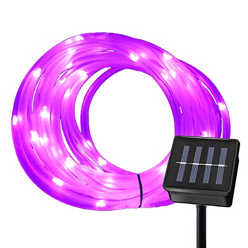 RUICHEN Solar Rope Lights Outdoor String Lights, 16.5Ft 50 LED Solar Powered Waterproof Tube Light Copper Wire Fairy Lights for Garden Fence Yard Christmas Wedding Party Decor (Pink)