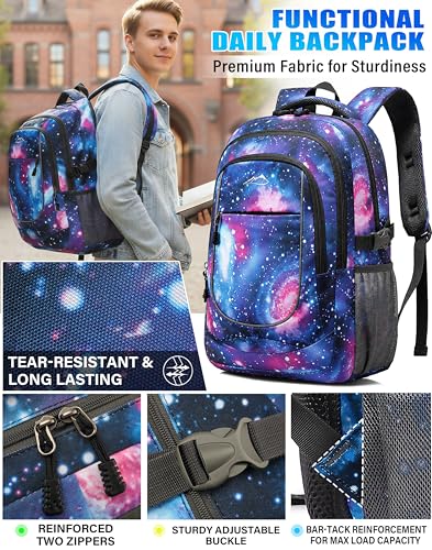 Image of ProEtrade Extra Large Backpack Bookbag for College Travel Laptop Business Hiking Backpack Fit Laptop Up to 17 Inch Sturdy Multi Compartment Gifts for Men Women Night Light Reflective (Light Galaxy)