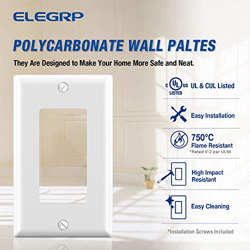 Elegrp Decorative Receptacle Wall Plate, 1-Gang Standard Size Decorator Covers, Unbreakable Polycarbonate Faceplates For Decorator Device, Ul Listed, Screws Included (10 Pack, Glossy White) #TOP2