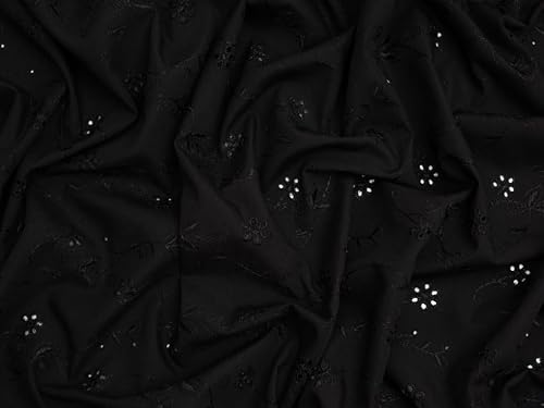 Minerva Core Range Black Broderie Anglaise Cotton Fabric for Dressmaking - 147cm Wide - per metre