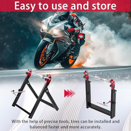 Radwuchtmaschine, 34.2 * 37.2 * 39 cm Wuchtbock Motorrad, Motorrad Zentrierständer aus Hochwertigem Metall, Auswuchten von Motorradrädern mit Sämtlichem Installationszubehör für 5 * 23 Zoll Reifen