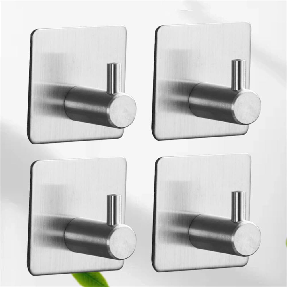 Lcanallyms Silver A Wall Hooks, Coat Hook Bathroom Hooks 4Pcs Stainless Steel Self Adhesive Black Towel Heavy Duty Wall, E(Silver A)