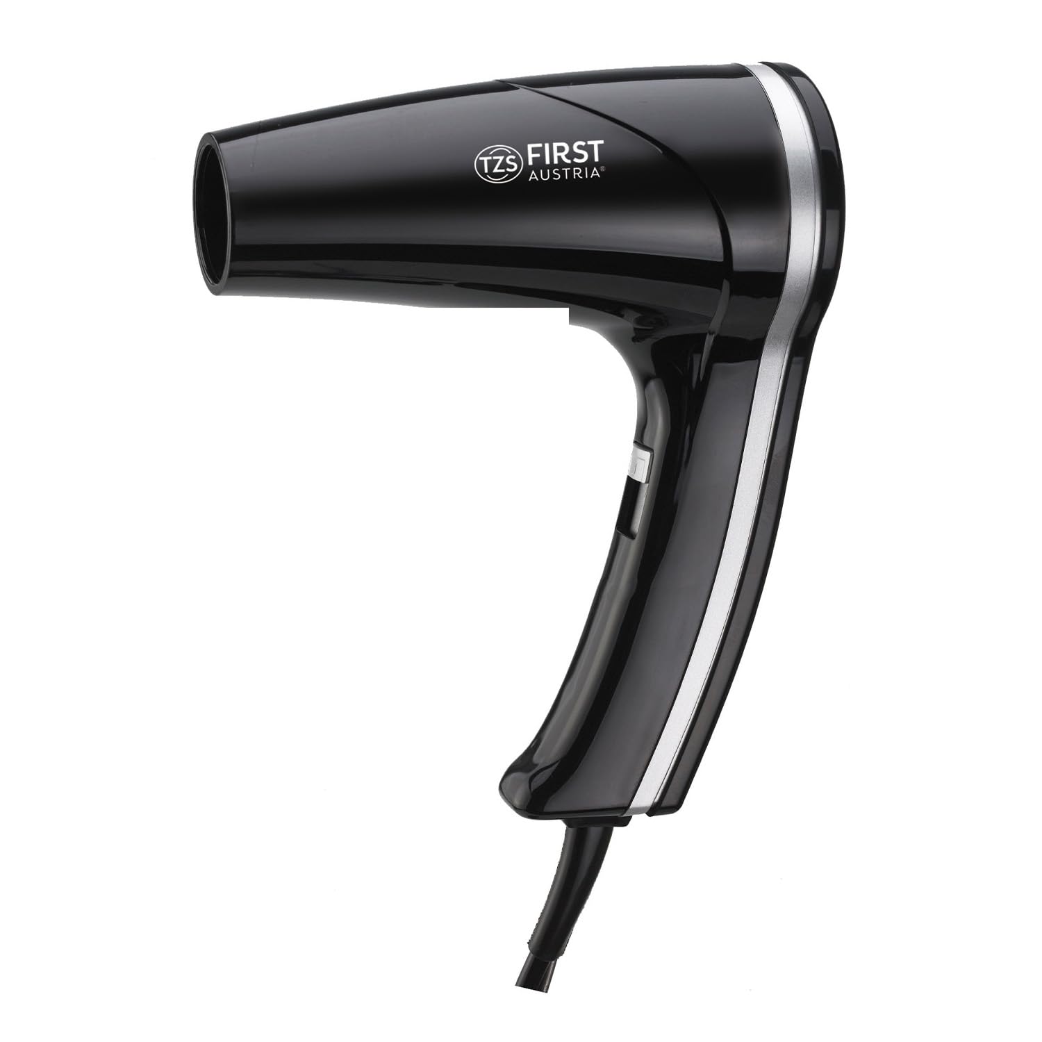 TZS First Austria asciugacapelli da parete, salvaspazio, 1200W, 2 livelli calore, 1 velocità, cavo spirale 2m, colpo freddo, termoprotezione, nero