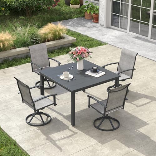 Image of VICLLAX Square Patio Dining Table for 4, Outdoor Patio Table with Umbrella Hole for Garden Lawn Deck Backyard, Dark Grey Tabletop