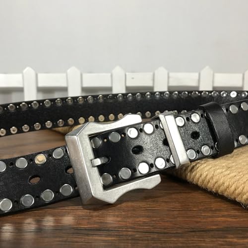 Mens Leather Belt, Adjustable Studded Pin Buckle Punk Belt for Men with Stainless Steel Buckle4