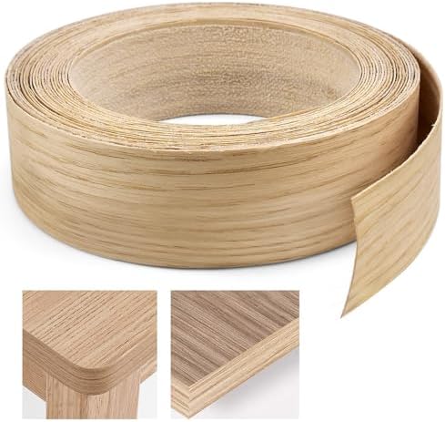 40mm Wood Veneer Strip 7.5m Oak Veneer Edging Tape Pre-glued Veneer Roll Preglued Hot Melt Adhesive Iron On Edge Banding for Desk Wardrobe Cabinet Door Frame Furniture Restoration