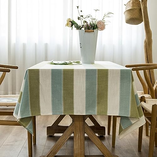 Nappe polyester rayée verte KnSam 135x200cm rectangulaire protège table - 3
