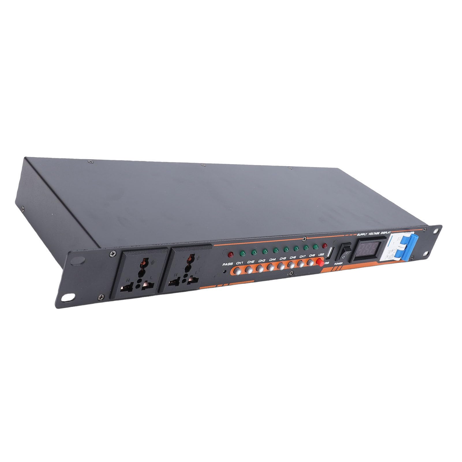 Akozon 10 Gniazd Wyjściowych Sequencer Power Sequencer Kontroler Sprzętu Audio Dużej Mocy z Cyfrowym Wyświetlaczem Napięcia Niezależny Przełącznik do Wzmacniacza Scenicznego Studio (wtyczka UE)
