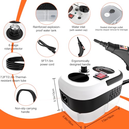 Image of Handheld Steam Cleaner for Home, 2500W High Handheld Steam Cleaner, Portable Multi-Surface Clean for Home, Upholstery, Car, Floor, Kitchen, White (Red)