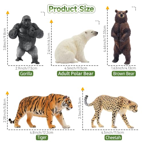 Image of Toymany 9PCS Jungle Animal Figurines for Kids 3-5, Wild Zoo Animal Toys | Plastic animal figures Includes Bear Gorilla Penguin Giraffe Tiger Crocodile Cheetah Cake Toppers Christmas Birthday Gift