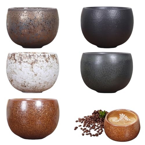 Calenxy 5er Espressotassen Set, Dickwandig aus Steingut, 5 x 50 ml,...