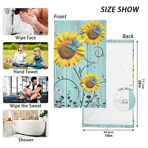 Zoeo Face Towel Set Of 2, Sunflower Butterfly Wooden Floral Hand Towel Dish Towels Cotton Bath Decor Set For Kids 30X15 Inch Gym Yoga Towels #TOP2