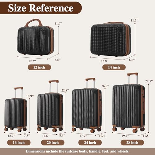 Image of 6 Piece Luggage Set with TSA Lock, Hard Sided Luggage with Double Spinner Wheels, Carry On Luggage Sets, Luggage Suitcases, Durable ABS Hard Shell Travel Suitcase Set for Men & Women, Unexpandable
