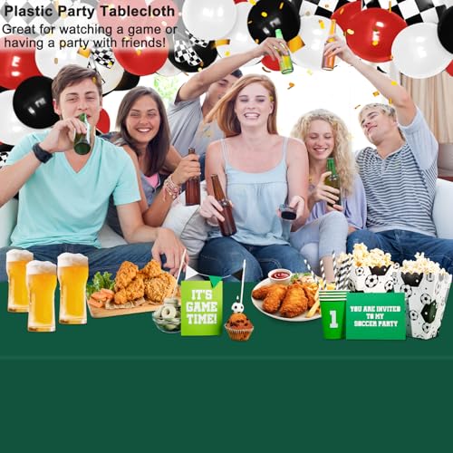Image of WNINK 4 Pack Dark Green Plastic Tablecloth Disposable Table Covers 54 inch x 108 inch Table Cloths for Bridal Shower Engagement Wedding Birthday Picnic Plastic Table Cloths for Parties