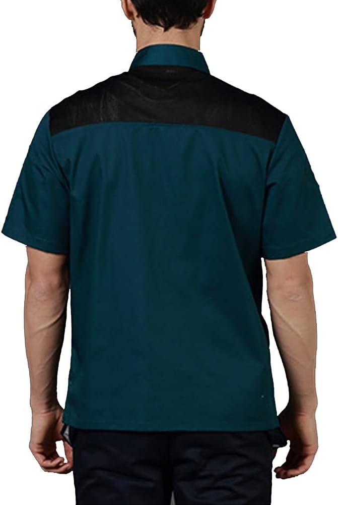 Chef Coat, Short Sleeve Chef Coat Uniform Unisex Double Breasted Stand Collar Professional Chef Jacket For Cooks Restaurant Staff Waiters(Green_E(3XL))