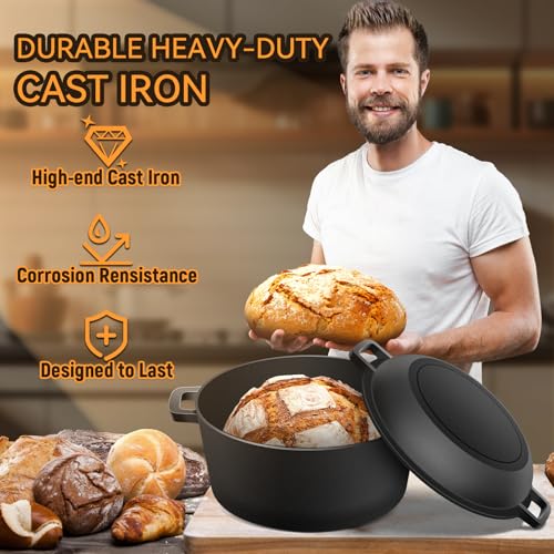 Cast Iron Dutch Oven for Bread Baking, 2-in-1 Pre-Seasoned Dutch Oven Pot by NZQXJXZ - Image 5