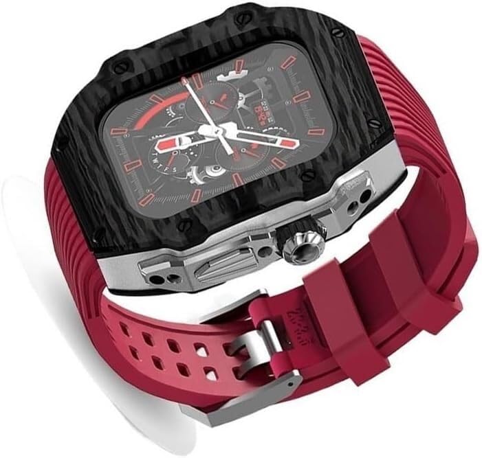 Kit modification carbone anti-choc et bracelet caoutchouc fluor pour Apple Watch