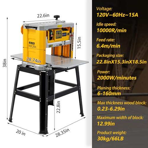 Cxrcy Benchtop Planer, Three-Solid Steel Blade Benchtop Thickness Planer thumb #2