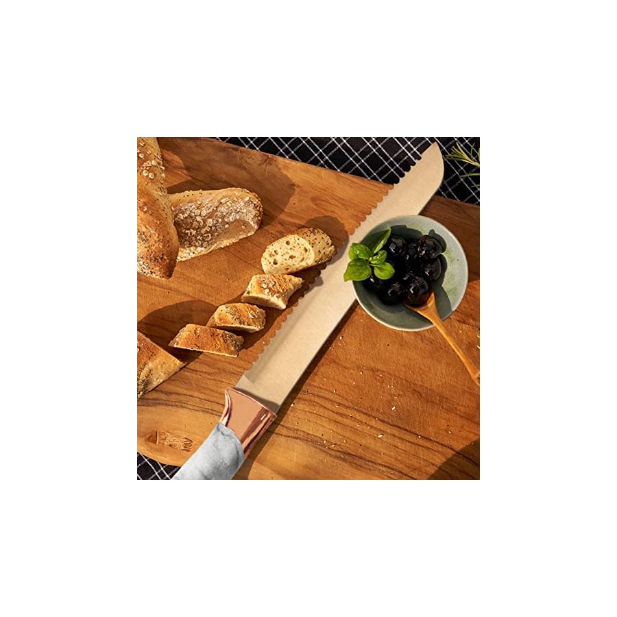 Knife-Set-Non-Stick-Champagne-Gold-Knives-Set-with-Acrylic-Storage-Block-6-Pieces-Sharp-Knife-Set-Stainless-Steel-Beautiful-White-Marbling-Handle-Rainbow-Blade-Kitchen-Knife-Champagne-Gold-Blade Knife Set Non Stick, Champagne Gold Knives Set with Acrylic Storage Block, 6 Pieces Sharp Knife Set, Stainless Steel Beautiful White Marbling Handle Rainbow Blade Kitchen Knife (Champagne Gold Blade)