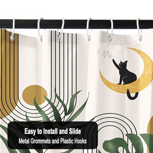 Rideau de douche anti éclaboussures en tissu lavable chat noir - 8