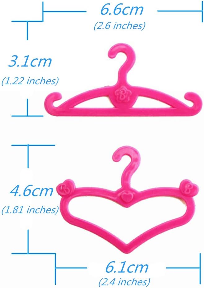 E-TING 60 PCS Pink Plastic Little Hangers for Girl Doll Dress Clothes Gown Doll Clothes Accessories