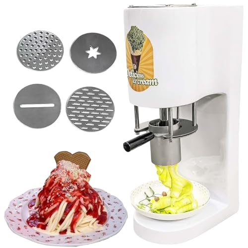 twostronking 80 W Spaghetti-Eispresse, Kommerzieller Gelato-Maker Mit 4 Verschiedenen Nudelformen, 28–30 L/H, 0,42 L Edelstahltrichter, Geeignet Für Gelato- Und Dessertläden