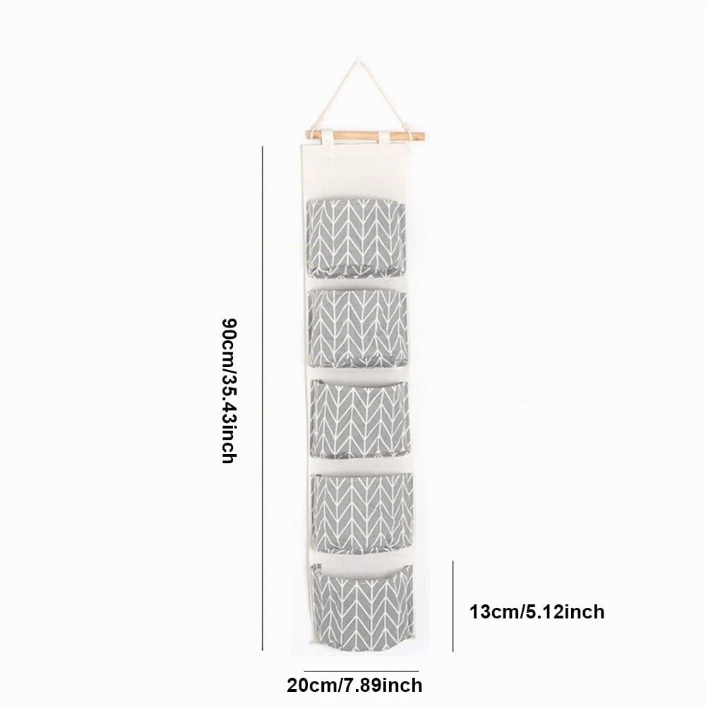 TopHomer Borsa portaoggetti da appendere sopra la porta, organizer multifunzionale da appendere alla parete, con 5 tasche, in cotone e lino, organizer da appendere alla tasca, per cucina, bagno