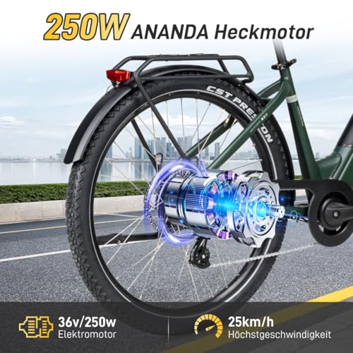 SAXXX E Bike Tiefeinsteiger 27.5 Zoll mit 36V 13Ah Akku, Elektro Fahrrad Erwachsene mit Scheibenbremse, 7 Gang Kettenschaltung Pedelec mit Federgabel, Gepäckträger für Damen/Frauen Herren/Männer – Bild 3