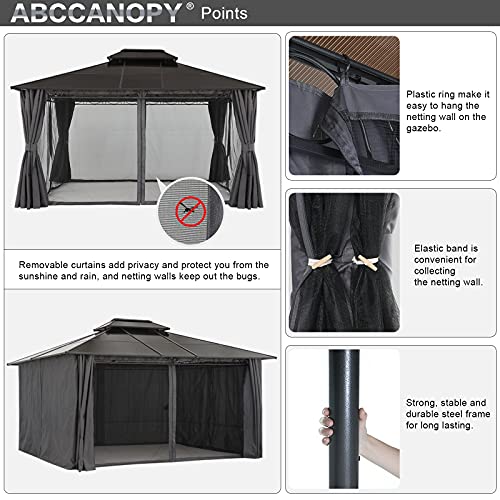 10X12 Double Roof Hardtop Patio Gazebo With Curtains And Netting By Abccanopy #TOP4