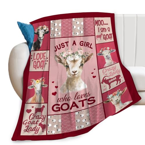 Manta de cabra con texto en inglés "Just A Girl Who Loved Goats", manta con estampado rosa para sofá, cama, ligera, suave, acogedora, forro polar, manta de franela cálida, regalos para bebés, niñas,