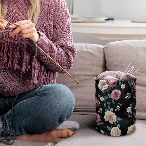 Image of Sellikakes Skein Ball Storage Yarn Holder, Purple White Flower Knitting Crochet Bag, Crochet Storage Organizer, Yarn Holder Store Skein Ball, Crocheting Needles Accessories