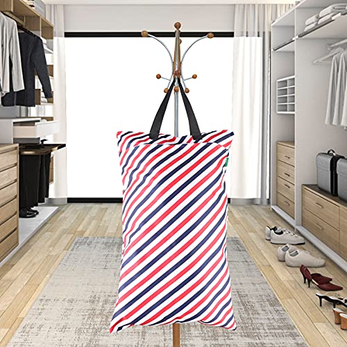 Viyuse Large Hanging Wet Dry Cloth Diaper Bag With Double Zippered Pockets,2 Pack(27 X 16 Inch) Waterproof Wet Pail Bag For Beach Pool Gym Wet Dirty Clothes,Big Wet Bag Stars,Stripes #TOP2